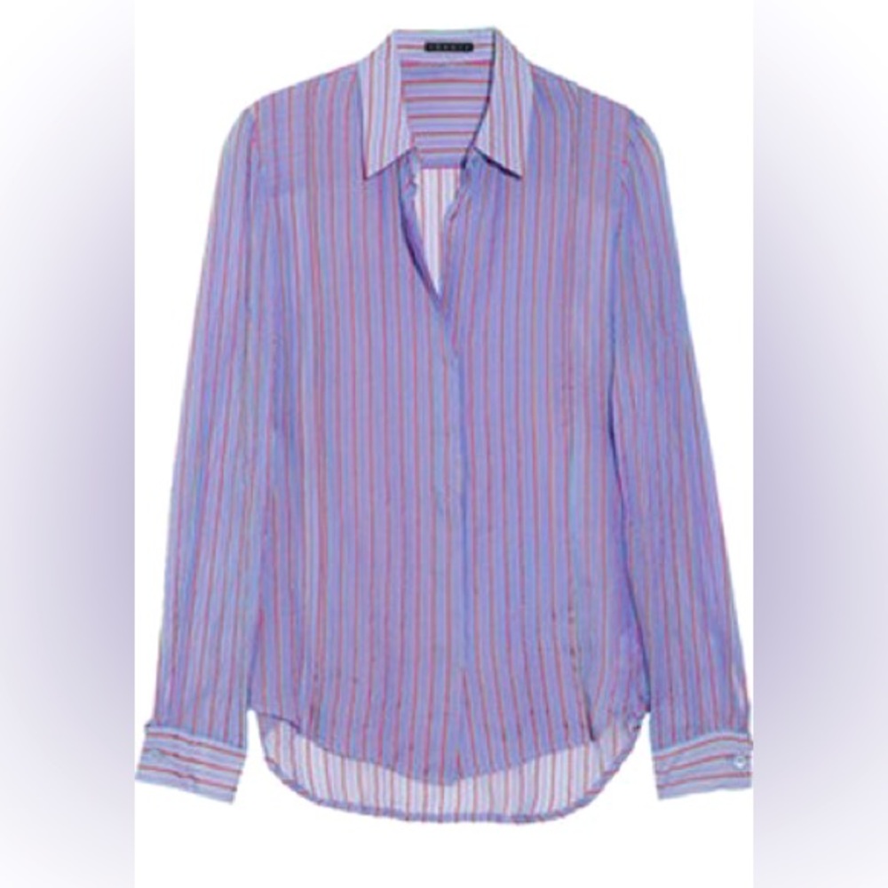 Theory Damina Striped Silk Chiffon Blouse